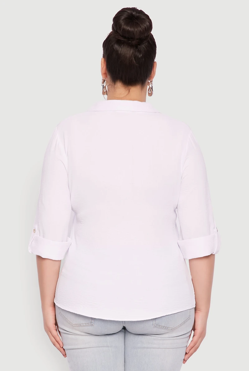 Womens Plus Airy Tabbed Sleeve Shirt, 2X