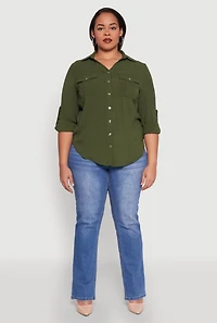 Plus Airy Tabbed Sleeve Shirt