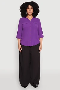 Plus Airy Tabbed Sleeve Shirt