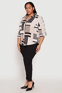 Womens Plus Size Abstract Striped Button Front Shirt, Multi, Size 3X