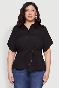 Womens Plus Size Drawstring Waist Shirt, Black, Size 3X