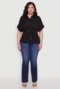 Womens Plus Size Drawstring Waist Shirt, Black, Size 3X