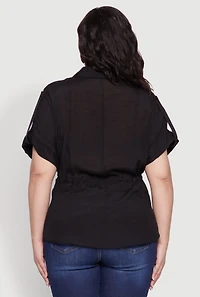 Womens Plus Size Drawstring Waist Shirt, Black, Size 3X