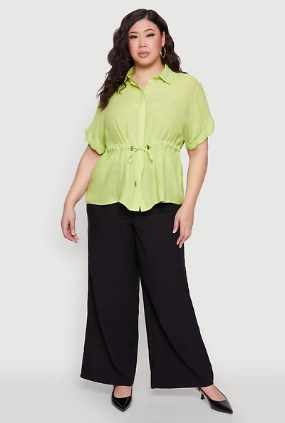 Womens Plus Size Drawstring Waist Shirt, Green, Size 3X