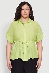 Womens Plus Drawstring Waist Shirt, Green,