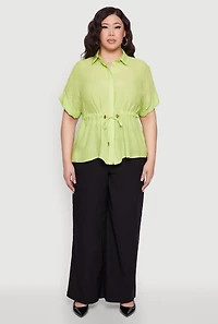 Womens Plus Drawstring Waist Shirt, Green,