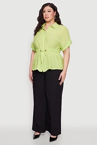 Womens Plus Drawstring Waist Shirt, Green,