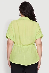 Womens Plus Drawstring Waist Shirt, Green,