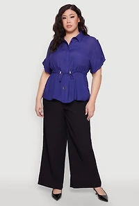 Womens Plus Drawstring Waist Shirt,