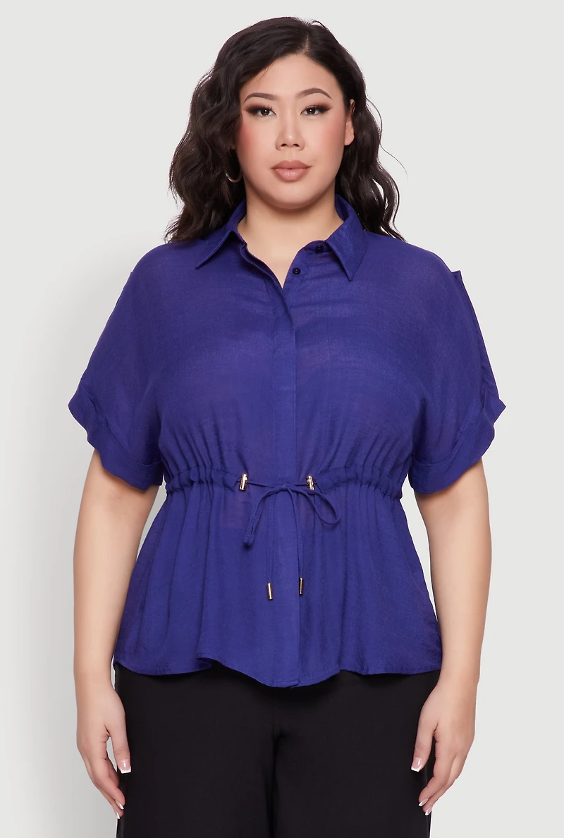 Womens Plus Drawstring Waist Shirt,