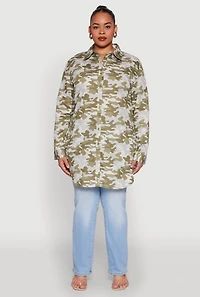 Womens Plus Size Camouflage Tunic Shirt, Green, Size 2X