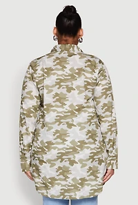 Womens Plus Size Camouflage Tunic Shirt, Green, Size 2X