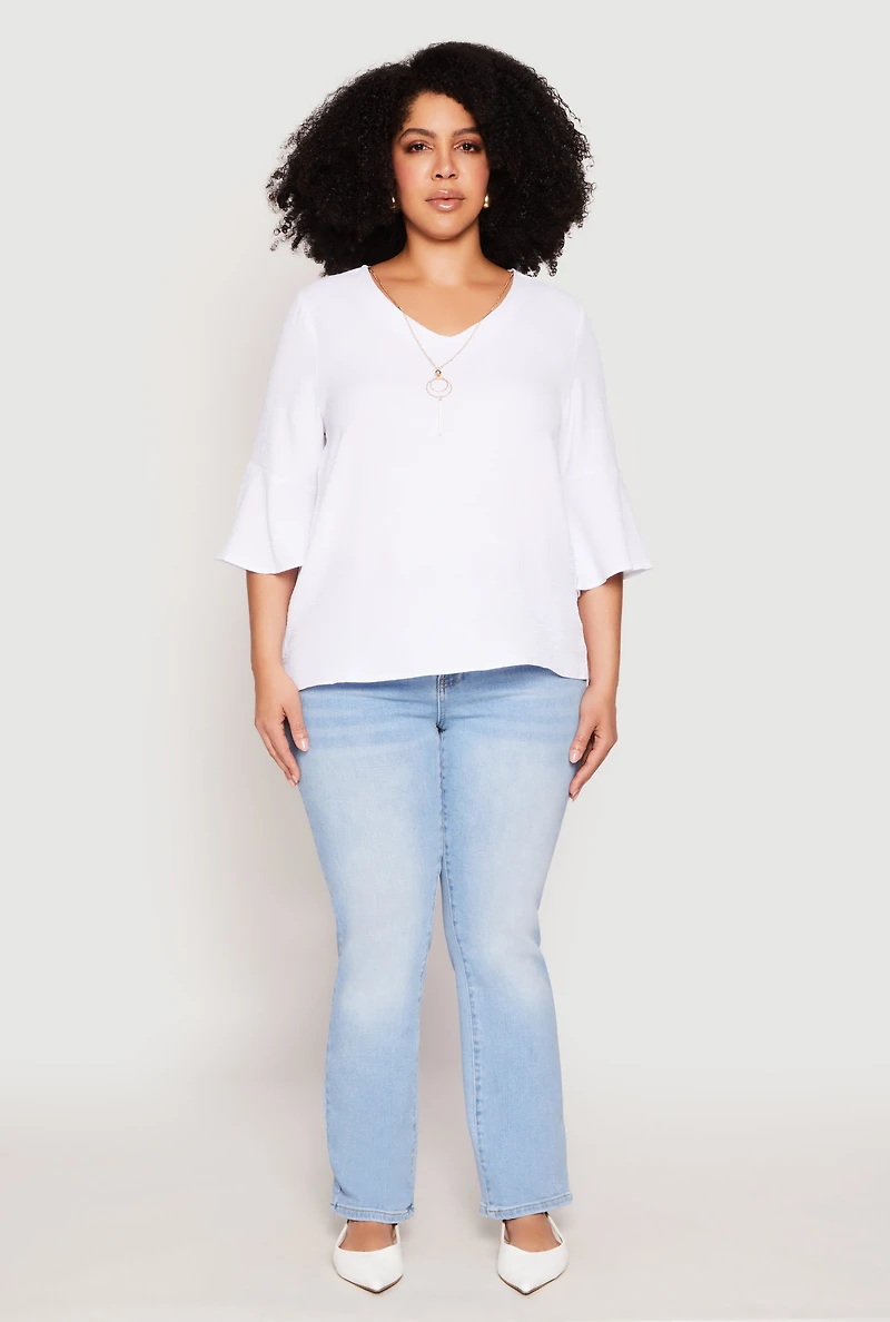 Plus Airy Quarter Bell Sleeve Blouse