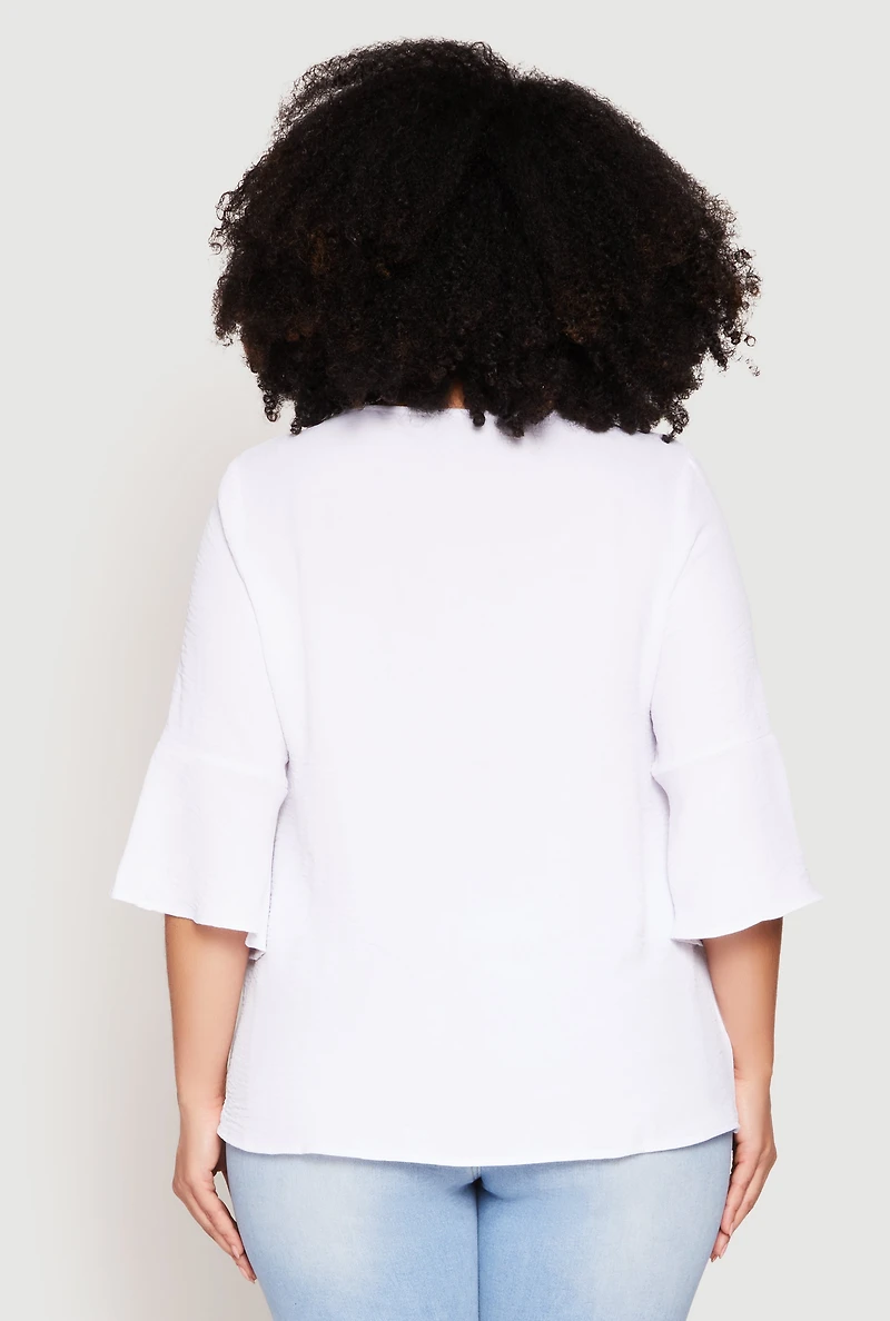 Plus Airy Quarter Bell Sleeve Blouse