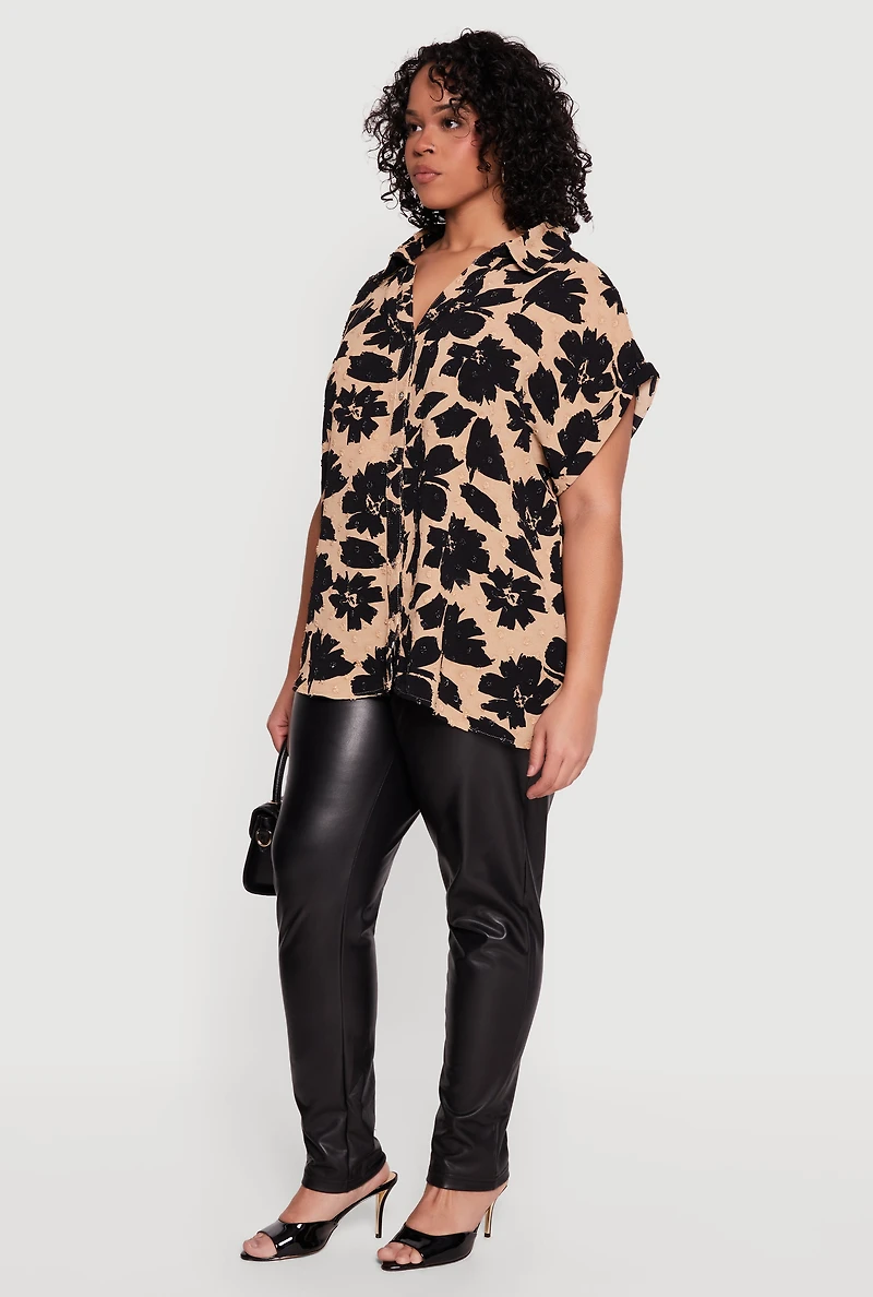 Plus Floral Patterned Dolman Sleeve Blouse