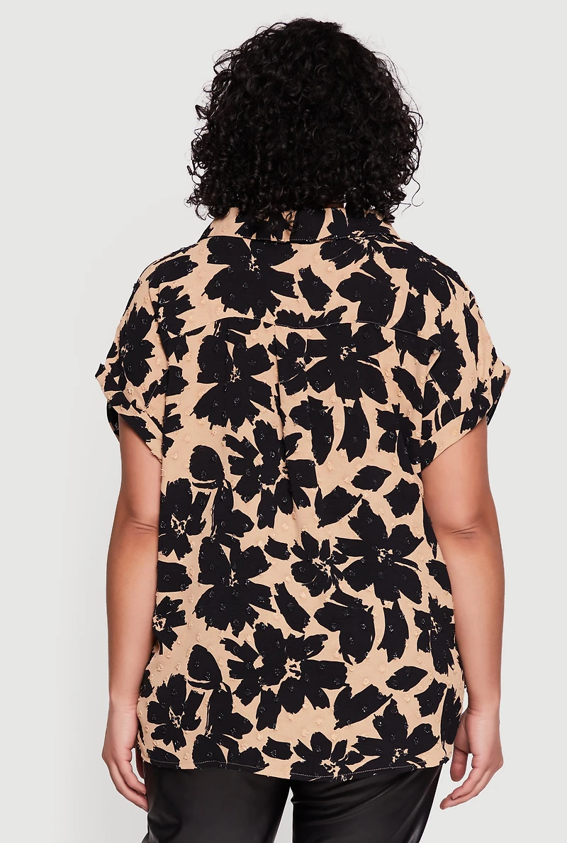 Plus Floral Patterned Dolman Sleeve Blouse