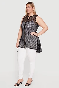 Plus Fishnet Zip Front High Low Top