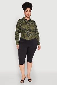 Womens Plus Size Camouflage Smock Waist Blouse, Green, Size 3X