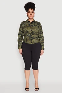 Womens Plus Size Camouflage Smock Waist Blouse, Green, Size 3X