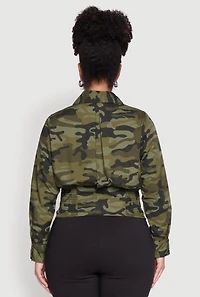 Womens Plus Size Camouflage Smock Waist Blouse, Green, Size 3X