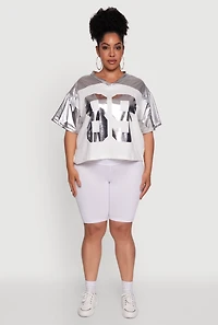 Womens Plus Size Metallic 89 Graphic Football T-Shirt, Grey, Size 3X