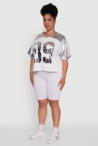 Womens Plus Size Metallic 89 Graphic Football T-Shirt, Grey, Size 3X
