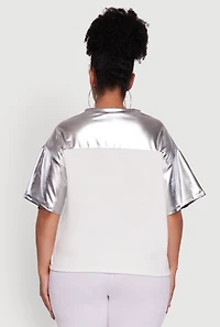 Womens Plus Size Metallic 89 Graphic Football T-Shirt, Grey, Size 3X