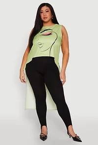 Womens Plus Size Face Print Sleeveless High Low Maxi Top, Green, Size 2X
