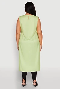 Womens Plus Size Face Print Sleeveless High Low Maxi Top, Green, Size 2X