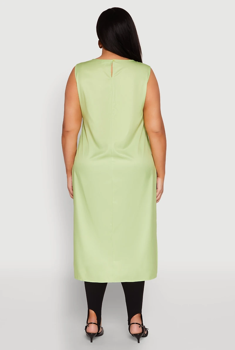 Womens Plus Size Face Print Sleeveless High Low Maxi Top, Green, Size 2X