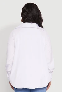 Womens Plus Size Johnny Collar Long Sleeve Shirt, White, Size 2X