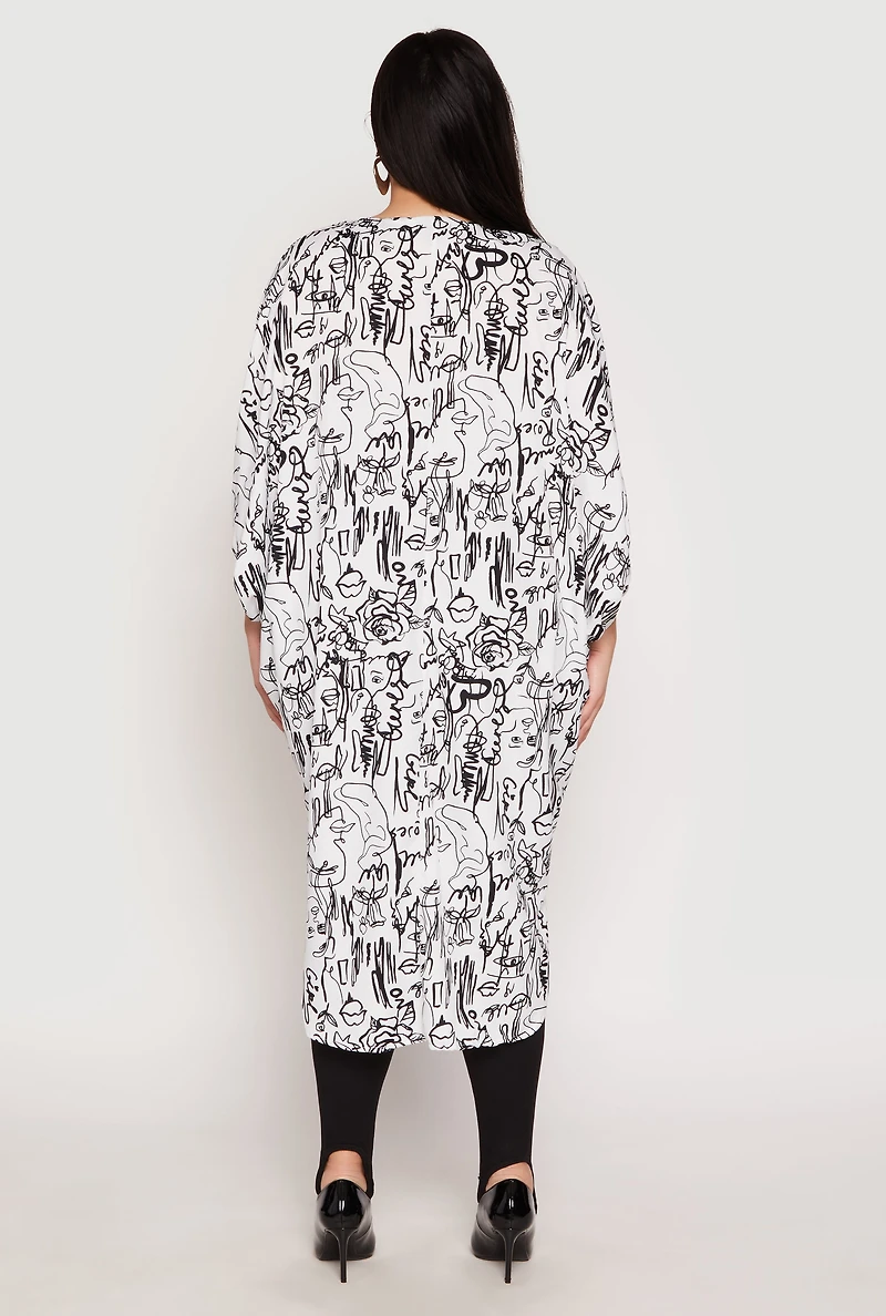 Plus Abstract Print High Low Blouse