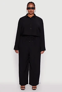 Womens Plus Size Crepe Knit Pintuck Pants with Side Stripe, Black, Size 3X