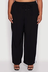 Womens Plus Size Crepe Knit Pintuck Pants with Side Stripe, Black, Size 3X