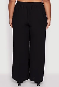 Womens Plus Size Crepe Knit Pintuck Pants with Side Stripe, Black, Size 3X