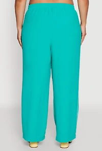 Womens Plus Size Crepe Knit Pintuck Pants with Side Stripe, Green, Size 1X