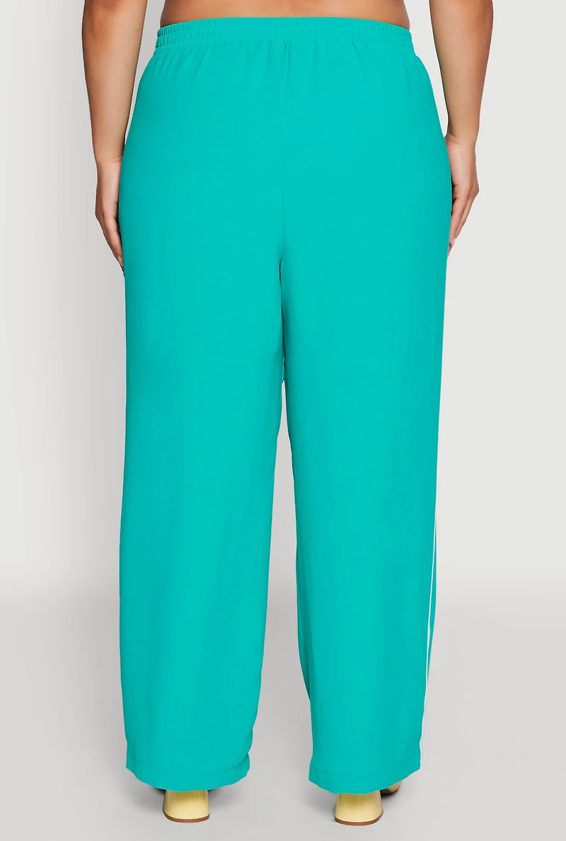 Womens Plus Crepe Knit Pintuck Pants with Side Stripe, 1X