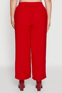Womens Plus Crepe Knit Pintuck Pants with Side Stripe, Red,