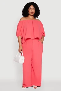 Plus Crepe Knit High Waisted Wide Leg Pants