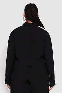 Womens Plus Crepe Knit Cropped Shirt with Side Stripe, 1X