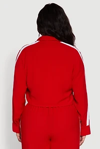 Plus Crepe Knit Cropped Shirt with Side Stripe