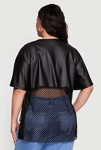 Plus Faux Leather Fishnet 97 Rhinestone Graphic Top