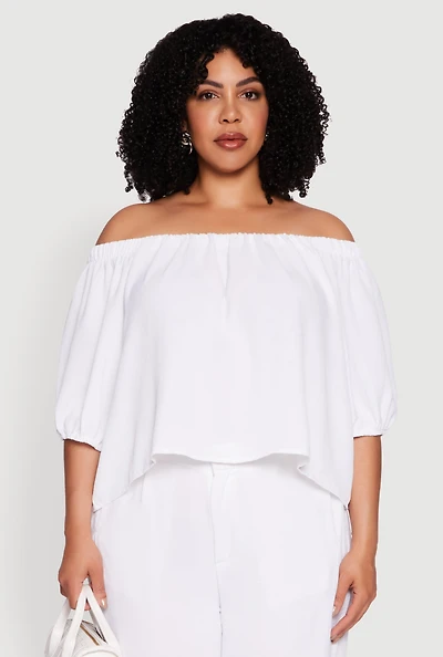 Plus Crepe Knit Off The Shoulder Blouse