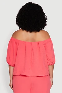 Womens Plus Crepe Knit Off The Shoulder Blouse, Pink,