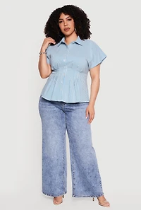 Plus Striped Dolman Sleeve Pleated Shirt