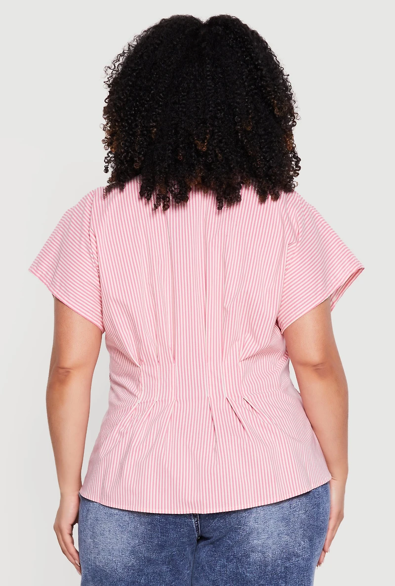 Plus Striped Dolman Sleeve Pleated Shirt