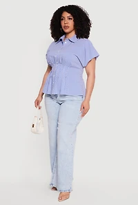 Plus Striped Dolman Sleeve Pleated Shirt