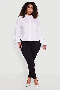 Plus Tiered Bell Sleeve Pleated Button Front Shirt