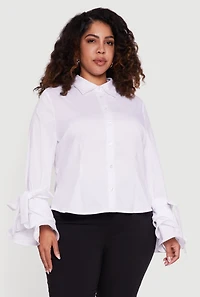 Plus Tiered Bell Sleeve Pleated Button Front Shirt