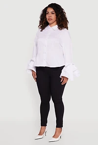 Plus Tiered Bell Sleeve Pleated Button Front Shirt